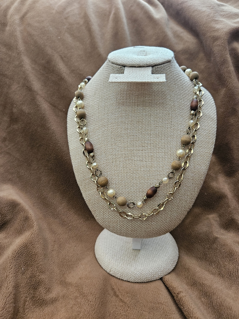 Source Unknown Brown and Gold Layered Beaded Chain Necklace - Women Jewelry